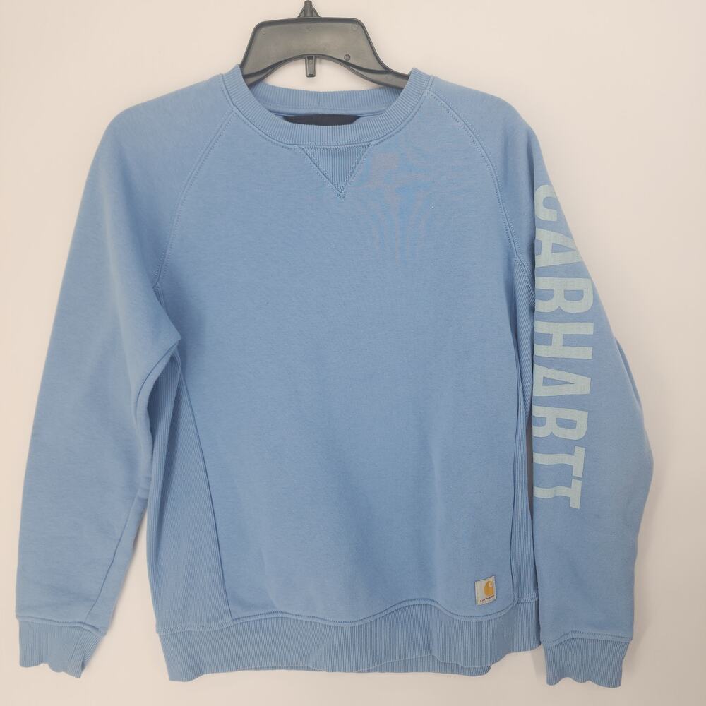 Carhartt Women's Relaxed Fit Logo Crewneck Sweatshirt Light Blue M